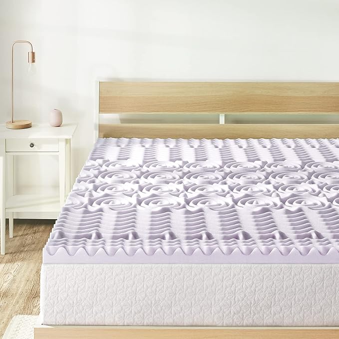 Mellow 2 Inch 5-Zone Memory Foam Mattress Topper, Soothing Lavender Infusion, Dorm Essentials, Full