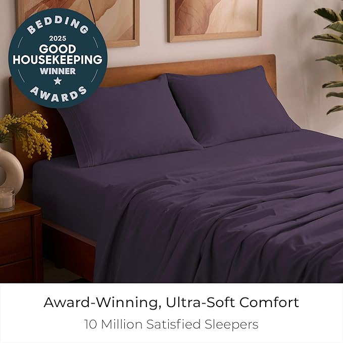 Mellanni Queen Sheets Set - 4 PC Iconic Collection Bedding - Hotel Luxury, Extra Soft, Cooling Bed Sheets - Wrinkle, Fade, Stain Resistant (Queen, Purple)