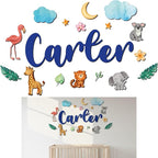 Custom Nursery Name Sign with Themed Decor Kit | Personalized Wooden Wall Art for Baby, Kids Room | Space, Jungle, Circus, Under The Sea, Woodland, Rainbow (20", Jungle/Safari)
