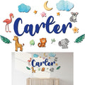 Custom Nursery Name Sign with Themed Decor Kit | Personalized Wooden Wall Art for Baby, Kids Room | Space, Jungle, Circus, Under The Sea, Woodland, Rainbow (10", Jungle/Safari)