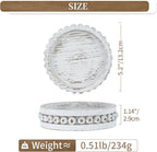 Hanobe Wood Plate Candle Holder: Small Candle Plate Set of 3 Decorative White Washed Beaded Holders Tray Round Candle Stick Holders Farmhouse Table Centerpiece for Fireplace Dining Room Home Decor