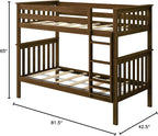 Max & Lily Bunk Bed Twin over Twin, Solid Wood Bunk Bed Frame with Ladder for Kids, 14" Safety Guardrails, Easy Assembly, No Box Spring Needed, Walnut