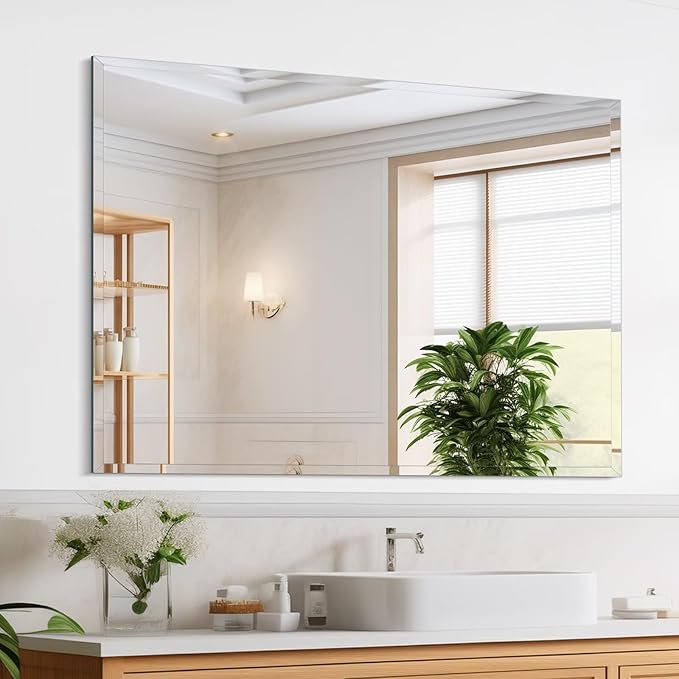 Frameless Mirror for Bathroom Vanity,14x18in Wall Mounted Mirrors for Over Sink Decorative Rectangular Frameless Mirror,With Polished Edge,Hangs Horizontally Or Vertically,Entryways,Room,Shatterproof