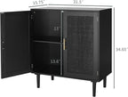 Finnhomy Sideboard Buffet Kitchen Storage Cabinet with Black Painted Rattan Decorated Doors, Dining Room, Hallway, Cupboard Console Table, Liquor/Accent Cabinet, 31.5X 15.8X 34.6 Inches, Black