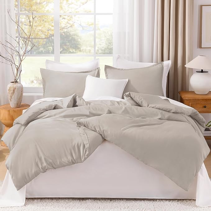 Litanika Comforters Super King Size Linen, 3 Pieces Lightweight Solid Bedding Set & Collections, All Season Fluffy Bed Set (120x120In Comforter & 2 Pillowcases)