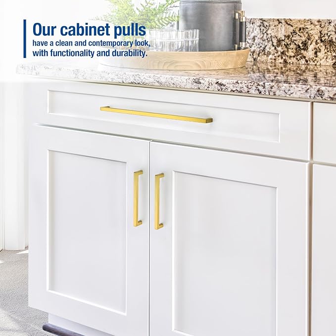 JOY DECOR 6 Pack Cabinet Handles, Gold Cabinet Pulls, 18 Inch Kitchen Closet Handles Square Drawer Pulls Stainless Steel Drawer Hardware, 458mm Hole Centers