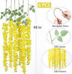 mizii 6Pcs Yellow Wisteria Hanging Flowers 48" Silk Wisteria Artificial Flowers Garland Vines Fake Hanging Flowers Decoration for Wedding Flower Wall Backdrop Centerpieces Party Room Decor (Yellow)