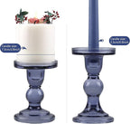 GMWD 3 Pcs Glass Candle Holder Set Clear, Blue Candlesticks Holders Pillar Taper Candles Tealight Stand for Wedding Centerpieces Home Decorations Dining Table