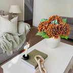 Fall Hydrangea Artificial Flowers, 4Pcs 21” Latex Real Touch Flowers, Faux Silk Flowers Fake Artificial Hydrangeas with Stems for Bouquet Table Centerpieces Halloween （Raw Umber Brown）