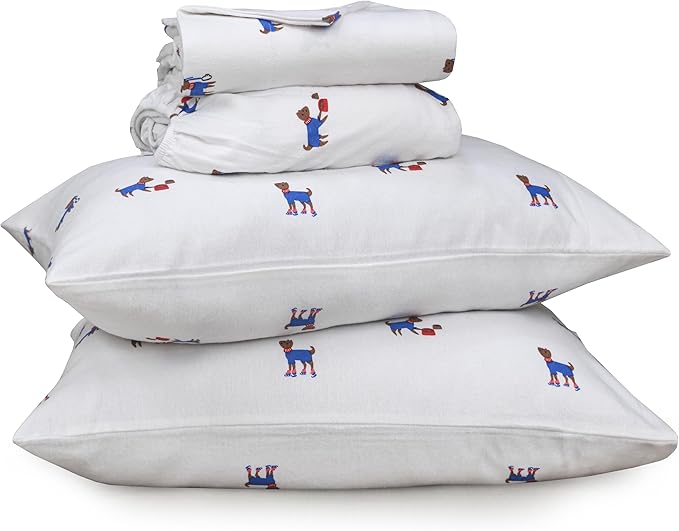RUVANTI Flannel Sheets Twin XL Size - 100% Cotton Double Brushed Twin XL Sheet Sets, Deep Pockets 16 Inches, All Seasons Breathable & Extra Soft Bed Sheets, Warm & Cozy, 3 Piece, Puppy Playoff