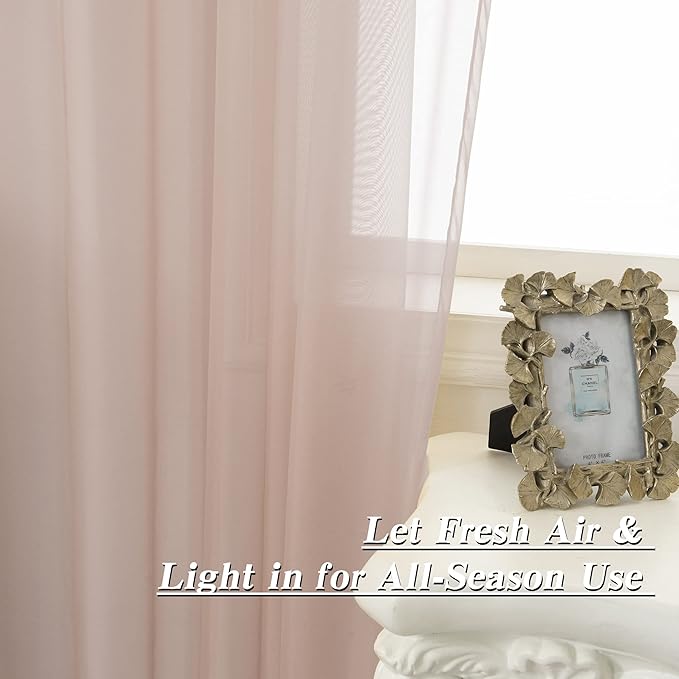 HUTO Blush Pink Sheer Curtains 84 inches Long for Bedroom Top Rod Pocket Sheer Window Panels Curtains for Nursery Living Room 52 by 84 Inch Length Set of 2 Panels