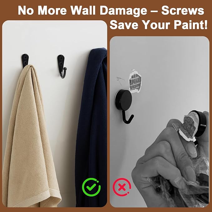 Wall Hooks for Hanging, 40 Pack Black Small Coat Hooks with 80 Screws, Heavy Duty Single Prong Wall Hooks for Keys, Cups,Towels,Bag and More