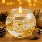 16 Pcs Glass Clear Votive Floating Candle Holders with 8 Pcs Bright Pearl String Beads, Tealight Bowl Candle Holder Bulk for Wedding Centerpiece Home Bridal Shower Party Decor (Gold)