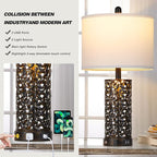 Vintage Lamp for Living Room Set of 2,Rustic Retro Bedside Nightstand Lamps with 2 USB Ports & AC Outlet,Touch Control Industrial Desk Lamp for Bedroom Entryway,Black with Bronze Bruch