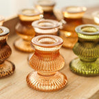 WDHODEC Glass Candlestick Holders 12PCS Taper Candle Holders for Table Centerpiece Vintage Colorful Candle Sticks for Wedding, Party and Birthday Table Decoration(Brown)
