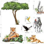 Jungle Safari Animal Wall Decals for Kids Room - Tiger Leopard Zebra Wildlife Wall Stickers Removable Vinyl Nursery Decor for Baby Toddlers Bedroom Classroom Playroom