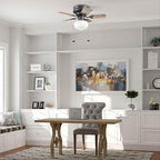 Prominence Home Hero, 28 Inch Traditional Flush Mount Indoor LED Ceiling Fan with Light, Pull Chain, Dual Finish Blades, Reversible Motor - 51655-01 (Bronze)
