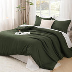 Litanika Dark Olive Green California King Comforter Set - 3 Pieces Cal King Lightweight Summer Soft Solid Bed Comforter, Oversized Fluffy Down Alternative Bedding Set (104x96In, 2 Pillowcases)