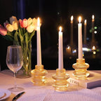 VOHO Champagne Gold Taper Candle Holders for Table Centerpiece, Classic Ribbed Candlestick Holders for Birthday Party Wedding Decor, Versatile Glass Candle Holder for Tealights/Taper Candles(Set of 6)