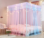 Mengersi Rainbow Canopy Bed Curtains with Lights - Princess Bed Canopy for Girls - Bed Drapes Netting- Bedroom Decoration Accessories,Queen