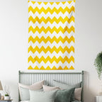 Lunarable Mustard Tapestry Twin Size, Zigzag Pattern Chevron Criss-Crossed Triangle Arrow Style Lines Geometric, Wall Hanging Bedspread Bed Cover Wall Decor, Twin Size, Yellow White