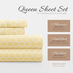 Linen Market Double-Brushed Patterned Microfiber Queen Sheet Set 4 Piece – Oeko-TEX Certified Ultra Soft & Wrinkle-Free - 16" Deep Pocket Sheets - Easy Care Queen Size - Honeycomb Yellow