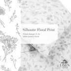 Linen Home 100% Cotton Printed Percale Sheets California King Size, Deep Pocket, 4 Pieces Set - 1 Flat, 1 Deep Pocket Fitted Sheet and 2 Pillowcases, Crisp Cool Bed Linen, Grey Botanical Floral