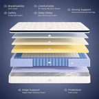 Crystli Queen Size Mattress 12 Inch-Hybrid Mattress Bed in A Box, Medium Firm for All Sleepers, Pressure Pain Relief, Motion Isolation, Fiberglass-Free, Pocket Spring, Strong Edge Support