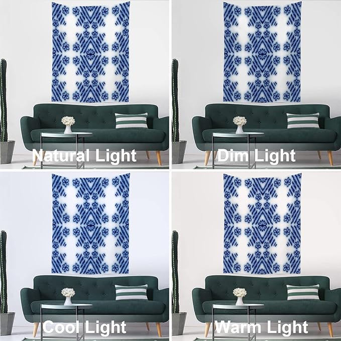 Batmerry Blue Art Flower Tapestry,Blue White Ceramic Glaze Tie Dye Wall Art Hanging Decoration Polyester Fiber White Ruffled Around for Dorm Room Bedroom Living Room, 59.1x39.4 inches