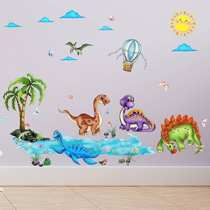 Jungle Animal Wall Stickers Forest Safari Wall Decals Kid Room Nursery Baby Bedroom Décor (Summer Marine Dinosaurs)