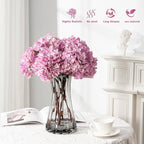 Artificial Flower Fake Silk Hydrangea Heads Bouquet with Stems Bulk for Fall Decoration Table Center Christmas Indoor Outdoor Faux Floral Realistic with Leaves Plants Crafts 8PCS(Pink)