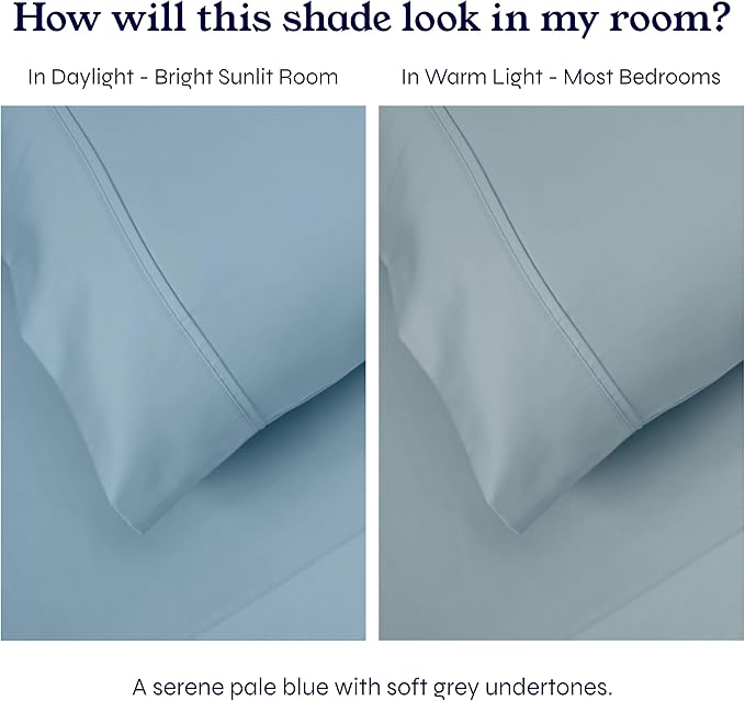 California Design Den Full Size Bed Sheets Set - Soft 400 Thread Count Sateen, Natural 100% Cotton Sheets with Deep Pockets, Breathable, Cooling and Durable Bedding Set - Sky Blue