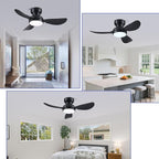 36 Inch Modern Ceiling Fans with Lights, Small Flush Mount Ceiling Fan with Light and Remote/APP Control, 3 Reversible 6 Speeds Curved Blades, 3 CCT Dimmable Lights for Bedroom, Black