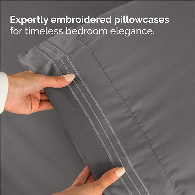 Full Size 4 Piece Sheet Set - Comfy Breathable & Cooling Bed Sheets Set - Hotel Luxury Bedding for Women, Men, Kids, Teens, Boys & Girls - Deep Pockets, Ultra-Soft, Wrinkle Free - Oeko-Tex - Dark Grey
