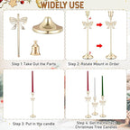 6 Pcs Christmas Candle Holders 3 Size Gold Taper Candlestick Holders Set Vintage Decorative Centerpiece for Table Mantel Wedding Housewarming Thanksgiving Gifts (Bowknot)