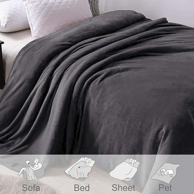 Exclusivo Mezcla Fleece Blanket Twin Size for Bed, Super Soft and Warm, All Season Use, Cozy, Plush, Lightweight, 90x66 Inches, Dark Grey