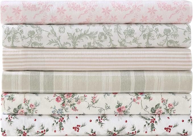 Laura Ashley - Flannel Sheets Twin Size, Anti-Pilling & Wrinkle Resistant Cotton, Touchably Soft for All-Season Comfort - Bed Sheets with Matching Pillowcase & Fitted Sheet (Le Fleur Pink)