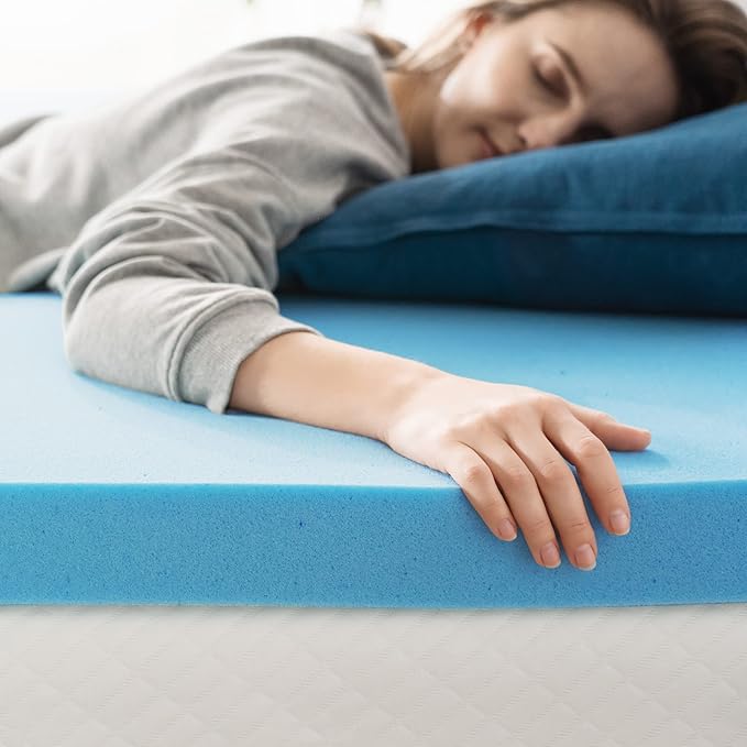 ZINUS 2 Inch Green Tea Cooling Gel Memory Foam Mattress Topper, Cooling Gel Foam, CertiPUR-US Certified, King, Blue