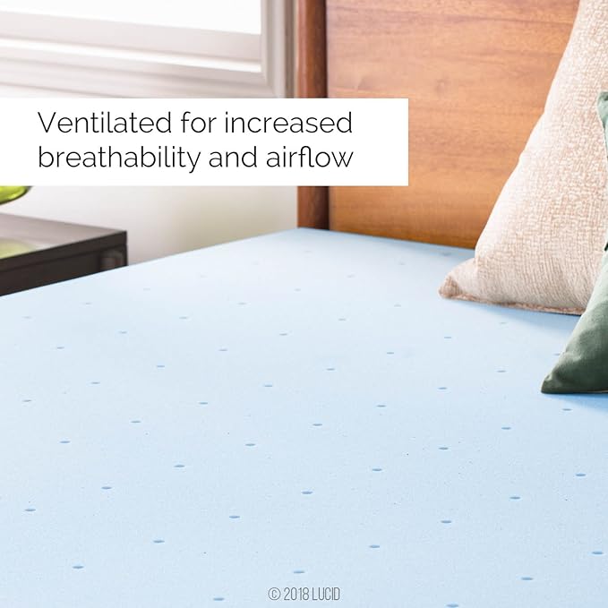 LUCID 2 Inch Mattress Topper, California King Size – Cooling Gel Infused Memory Foam – Plush Feel – Ventilated Breathable Design – CertiPur Certified