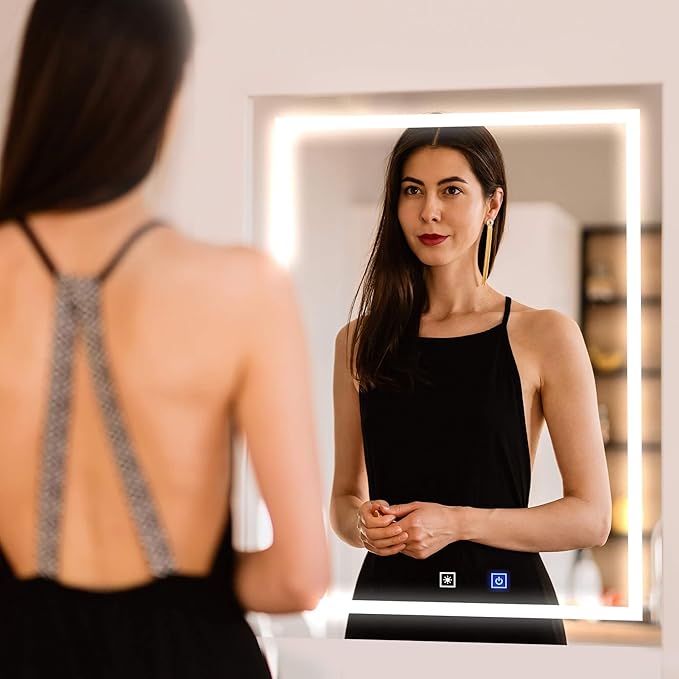 Fab Glass and Mirror Anti-Fog Dimmable Backlit and Front lit LED Bathroom Wall Mirror with Memory Function Rectangular Frameless LED Mirror 30L X 20W Clear