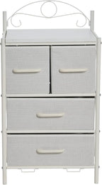 Household Essentials Victoria Dresser Nightstand Storage Organizer with 4 Drawers Metal Frame and Scandinavian White Top