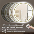 S'bagno 24'' Round Gold LED Mirror for Bathroom with Frontlit & Backlit, LED Vanity Mirror with Metal Frame, Anti-Fog, Stepless Dimmable, 3 Colors Temperature
