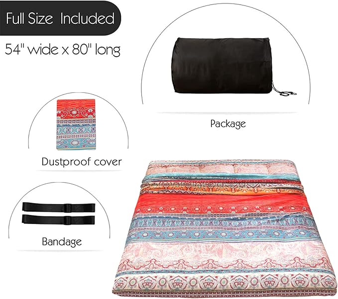 MAXYOYO Full Size Futon Floor Mattress Shikibuton Sleeping Mats for Adults, Floor Futon with High-Density Foam, Portable Mattress for Living Room, Guest Room, Bohemian A