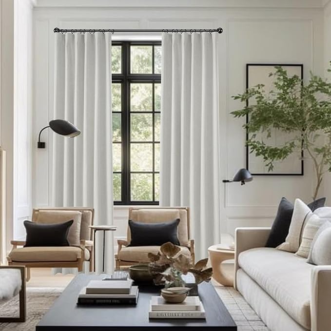KangBang 100% Blackout Curtains 120 Inches Long, Extra Long Linen Textured Curtains 2PCs Back Tab Loop Pocket Pleated Privacy Light Blocking Window Drapes(Light Grey,52x120 Inch 10 FT Tall)
