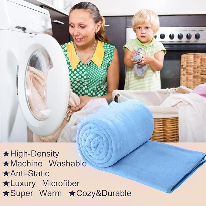 Soft Travel Size Throw for All Season Warm Fuzzy Microplush Lightweight Thermal Fleece Summer Autumn Fall Winter Spring Blankets for Bed Couch Sofa,50x60 Inches,Washed Blue