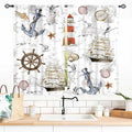 Nautical Kitchen Curtains, Vintage Marine Coastal Sailboat Compass Anchor Ocean Beach Lighthouse Watercolor Decorative Drapes for Bedroom Living Room Kitchen Bathroom Window 2 Panels Set, 55x39 Inch