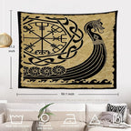 Batmerry Vikings Ancient Scandinavian Tapestry,Warship Boat Old Ancient Sea Wall Art Hanging Decoration Polyester Fiber White Ruffled Around for Dorm Room Bedroom Living Room, 51.2x59.1 inches