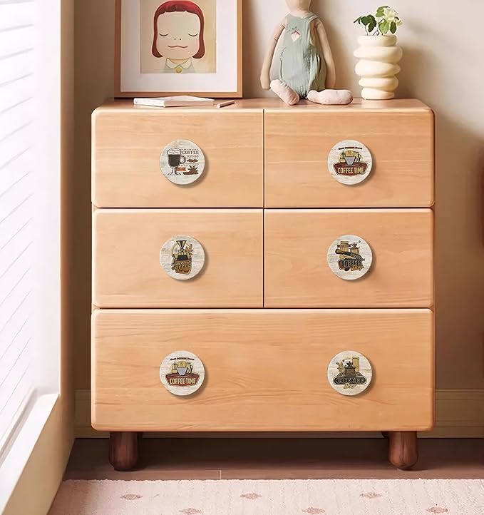 JamJam 8Pack 1-4/5Inch Round Vintage Coffee Themed Cabinet Kitchen Door Drawer Knobs and Pulls