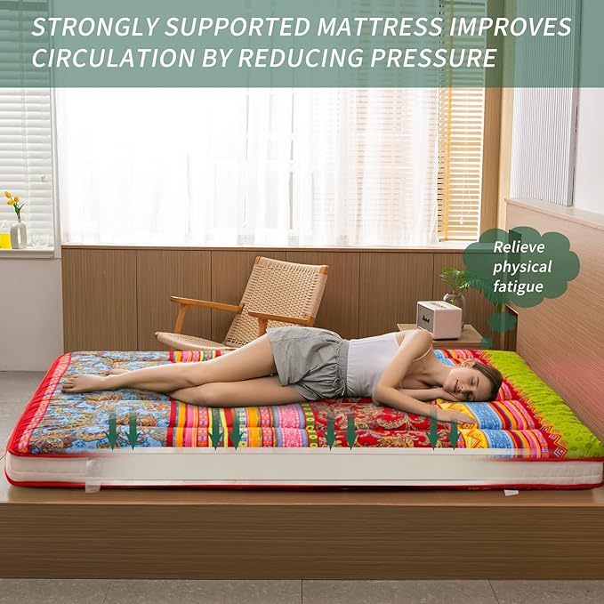 MAXYOYO Twin Size Futon Floor Mattress Shikibuton Sleeping Mats for Adults, Floor Futon with High-Density Foam, Portable Mattress for Living Room, Guest Room, Bohemian C
