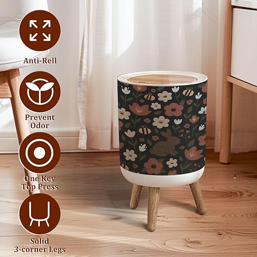 Small Trash Can with Lid Bear Forest Bunny Rabbit Furry Animals Watercolor Flowers Scandinavian Garbage Bin Pet Proof Waste Basket for Kitchen Bathroom Office Bedroom Decorative 1.8 Gallon